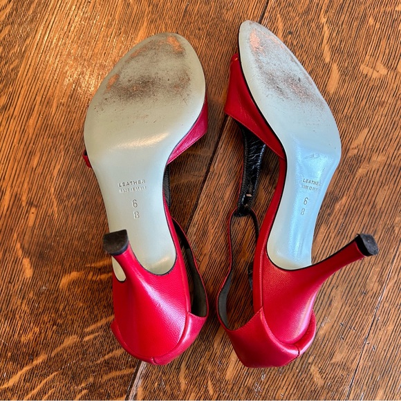 Vintage Red Leather Designer Sandal Heels with Orange Dot Details - Picture 7 of 7